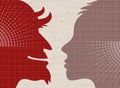 Profile drawn silhouettes - Human with Devil Royalty Free Stock Photo