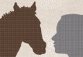 Profile drawn silhouettes - Woman with Horse