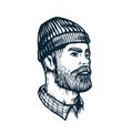 Profile of face of beard men or lumberjack in hat