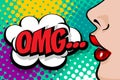 Summer OMG banner woman comic book pop at Royalty Free Stock Photo