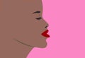 Profile face of a young pretty african american woman with closed eyes, half open mouth and red lips Royalty Free Stock Photo