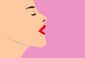 Profile face of a young pretty woman with closed eyes, half open mouth and red lips Royalty Free Stock Photo