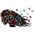 Profile of a girl with colored butterflies Royalty Free Stock Photo