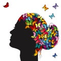 Profile of a girl with colorful butterflies Royalty Free Stock Photo