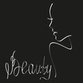 Profile of a girl contour drawing lineart. logo beauty salon. vector illustration isolated black background. empty space