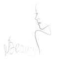 Profile of a girl contour drawing lineart. logo beauty salon. vector illustration isolated white background. empty space