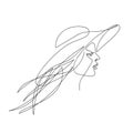 Profile of a girl in a hat. Female face drawn in one line. Continuous line. Royalty Free Stock Photo