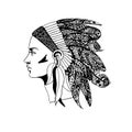 The profile of a girl in traditional headdress of an Indian chief Royalty Free Stock Photo