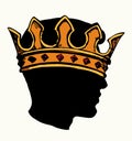 Profile of a handsome man with too big crown. Vector drawing