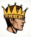 Profile of a handsome man with too big crown. Vector drawing