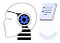 Artificial Intelligence Represented by Human Profile, Gear, Documents, and Global Network with Stars Royalty Free Stock Photo