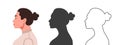 Profile of the head. Woman`s face from the side. Silhouettes of people in three different styles. Face profile. Vector Royalty Free Stock Photo