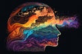 Profile of a human head with waves of colors. Generative AI Royalty Free Stock Photo