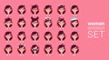 Profile Icon Female Different Emotion Set Avatar, Woman Cartoon Portrait Face Collection