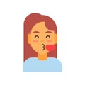 Profile Icon Female Emotion Avatar, Woman Cartoon Portrait Happy Smiling Face Blowing Kiss