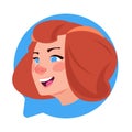 Profile Icon Female Head In Chat Bubble Isolated, Caucasian Woman Avatar Cartoon Character Portrait