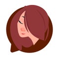 Profile Icon Female Head In Chat Bubble Isolated, Caucasian Woman Avatar Cartoon Character Portrait