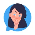 Profile Icon Female Head In Chat Bubble Isolated, Caucasian Woman Avatar Cartoon Character Portrait