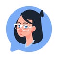 Profile Icon Female Head In Chat Bubble Isolated, Caucasian Woman Wearing Glasses Avatar Cartoon Character Portrait