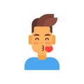 Profile Icon Male Emotion Avatar, Man Cartoon Portrait Happy Smiling Face Blow Kiss