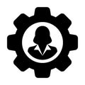 Profile icon vector female user person avatar with gear cogwheel for settings and configuration in flat color glyph pictogram Royalty Free Stock Photo