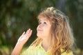 Profile kids face. Portrait of smiling kid outdoor. Adorable little girl boy closeup outdoors in summer. Kids face close