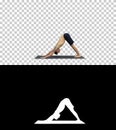 Profile of muscular handsome young man working out, standing in yoga upward, downward facing dog pose, then streching Royalty Free Stock Photo