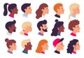 Profile people portraits. Male and female face profiles avatars, side portrait and heads flat vector illustration set Royalty Free Stock Photo