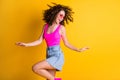 Profile photo of attractive funky youngster wavy lady dance students party skinny shape figure wear sun specs pink tank