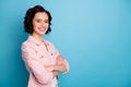 Profile photo of attractive pretty lady short black hairdo self-confident business woman arms crossed friendly beaming Royalty Free Stock Photo