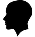 Profile picture of a European white young beautiful woman. Girl from the side without hair with a shaved head, a bald head with ve