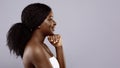 Profile Portraif Of Smiling Attractive Black Woman With Natural Curly Hair