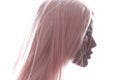 Profile portrait of African American young woman with long blond hair. Mock-up. Royalty Free Stock Photo
