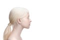 Portrait of beautiful albino woman isolated on white studio background. Beauty, fashion, skincare, cosmetics concept.