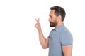 Profile portrait of calm bearded man showing ok sign Royalty Free Stock Photo