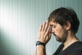 Profile portrait of Christian man praying with copy space Royalty Free Stock Photo