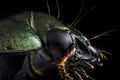 Profile portrait of a green beetle