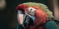 Profile portrait of green-winged macaw parrot. Generative AI Royalty Free Stock Photo