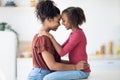 Profile portrait of happy black mother and daughter Royalty Free Stock Photo