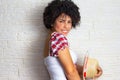 Woman with curly afro hair wearing traditional clothes. June Festival traditional in Brazil