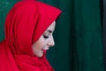 Modesty muslim girl in red scarf