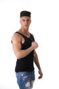 Profile portrait of trendy young man with tank top Royalty Free Stock Photo