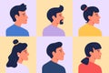 Profile portraits. Avatars female and male, woman and man, head face illustration vector