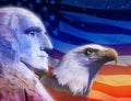 Profile Of President George Washington, The American Flag And American Eagle