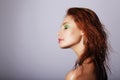 Profile of Seductive Redhead Woman with Wet Hair