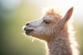 profile shot of alpaca with sunlit halo