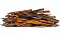A profile shot of a pile of scrap metal against a white backdrop. Royalty Free Stock Photo