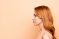 Profile side view close-up portrait of her she nice-looking attractive lovely nude naked pure perfect shine candid calm