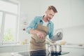 Profile side view low angle top view photo of man in blue casual Royalty Free Stock Photo