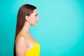 Profile side view portrait of nice calm positive attractive cute Royalty Free Stock Photo